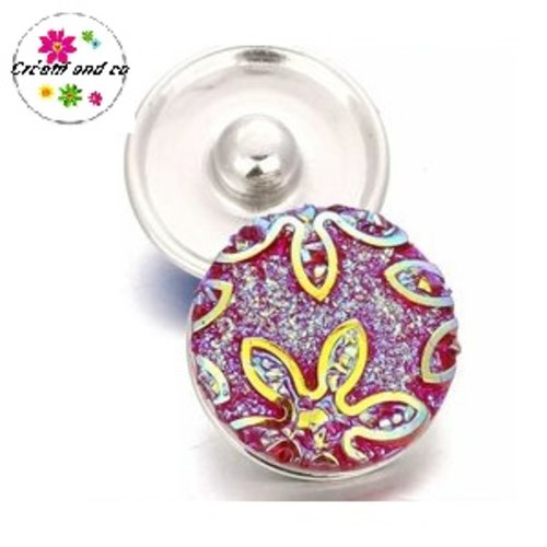 Bouton pression rouge sang foncé motif fleur résine