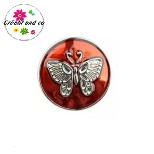 Bouton pression métal fond cuivré rouge papillon argent