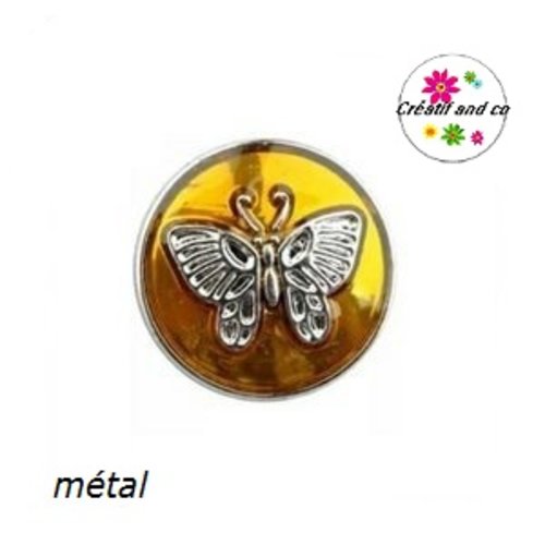 Bouton pression métal jaune foncé papillon argent