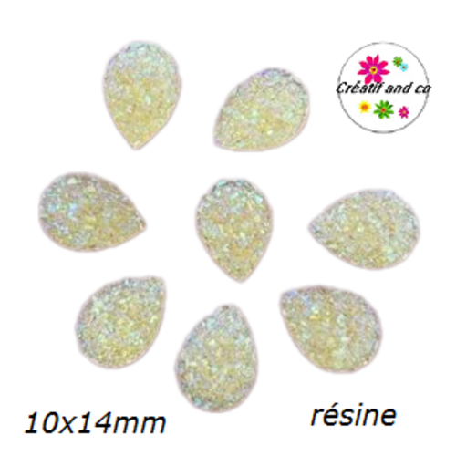X2 cabochons goutte druzy jaune résine 10x14mm