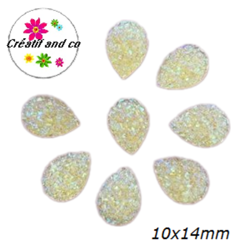 X2 cabochons goutte druzy jaune résine 10x14mm