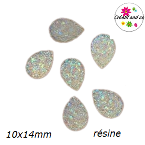 X2 cabochons goutte druzy blanc résine 10x14mm