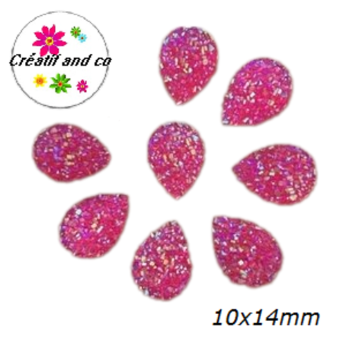 X2 cabochons goutte druzy fuchsia résine 10x14mm