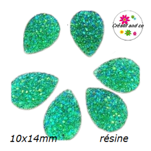 X2 cabochons goutte druzy vert résine 10x14mm