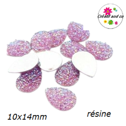 X2 cabochons goutte druzy mauve résine 10x14mm