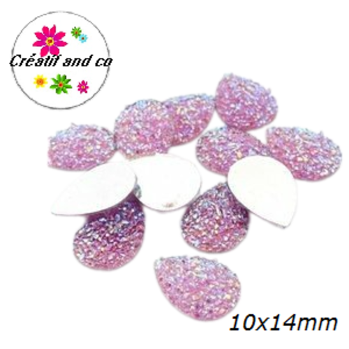 X2 cabochons goutte druzy mauve résine 10x14mm