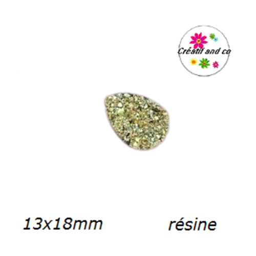 X2 cabochons goutte druzy or résine 13x18mm