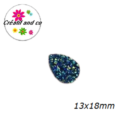 X2 cabochons goutte druzy noir bleuté résine 13x18mm