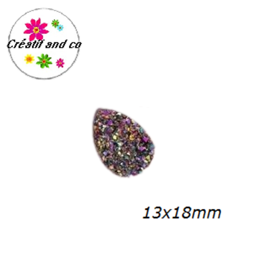 X2 cabochons goutte druzy bronze résine 13x18mm
