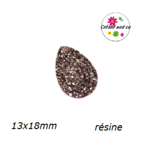 X2 cabochons goutte druzy marron résine 13x18mm