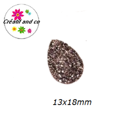 X2 cabochons goutte druzy marron résine 13x18mm