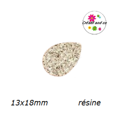 X2 cabochons goutte druzy argent résine 13x18mm