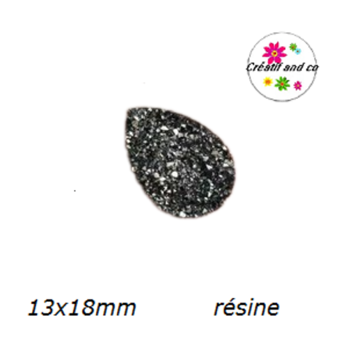 X2 cabochons goutte druzy anthracite résine 13x18mm