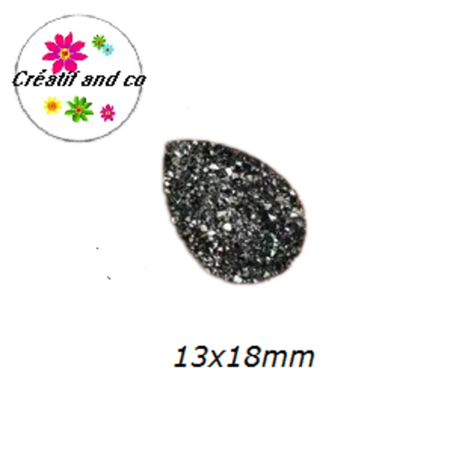 X2 cabochons goutte druzy anthracite résine 13x18mm