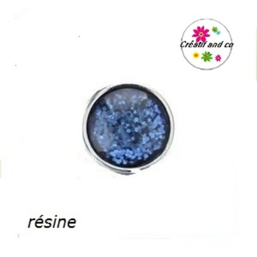 Bouton pression bleu marine paillette résine