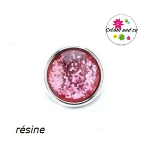 Bouton pression rose paillette résine