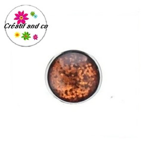 Bouton pression marron paillette résine