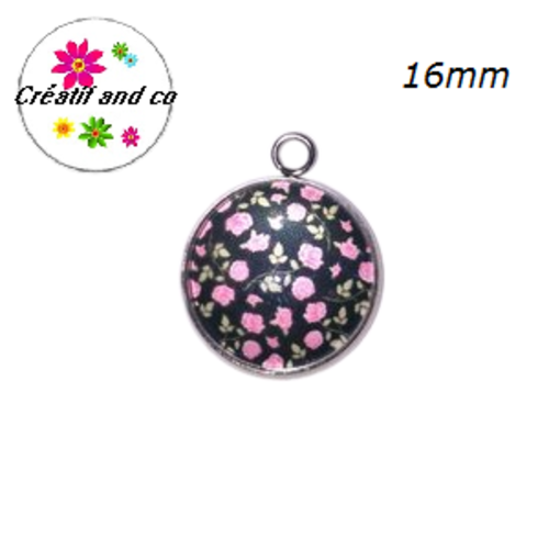 Pendentif cabochon fleuri 16mm