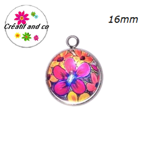 Pendentif cabochon fleuri 16mm