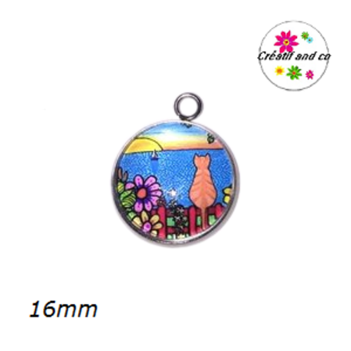 Pendentif cabochon chat assis 16mm