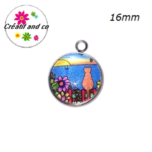 Pendentif cabochon chat assis 16mm