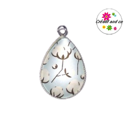 Pendentif cabochon goutte fleur de coton