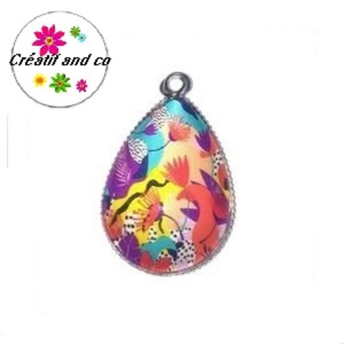 Pendentif et son cabochon goutte colorée 18x25mm