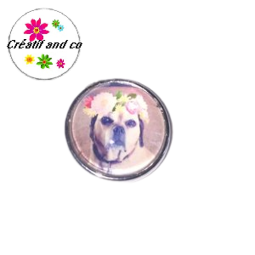 Bouton pression chien et sa couronne de fleur