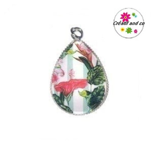 Pendentif cabochon goutte feuille tropicale
