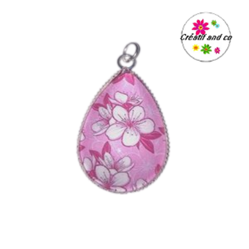 Pendentif  cabochon goutte fleur