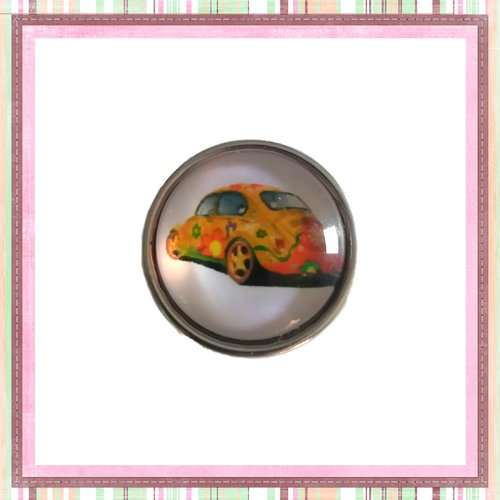 Bouton pression voiture coccinelle jaune fleuri