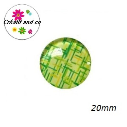 Cabochon à motif vert/jaune fond vert 20mm