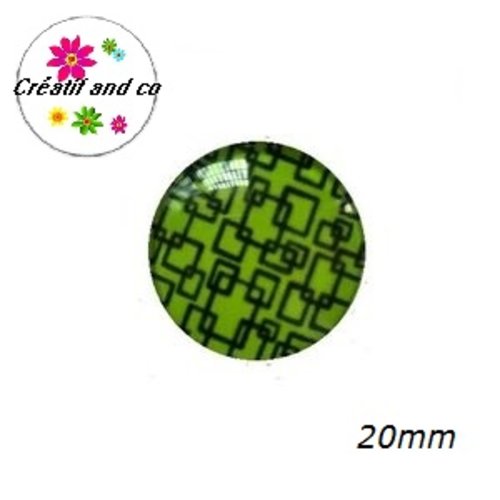 Cabochon à motif marron fond vert 20mm