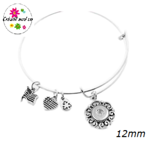 Bracelet à breloques  bouton pression 12mm