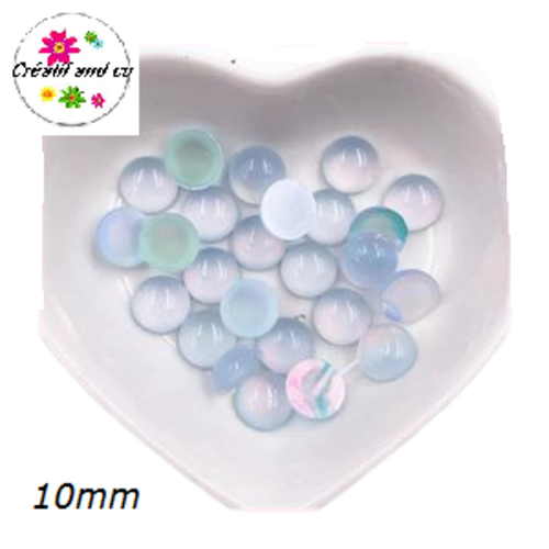 X2 cabochons translucides bleus blancs résine 10mm