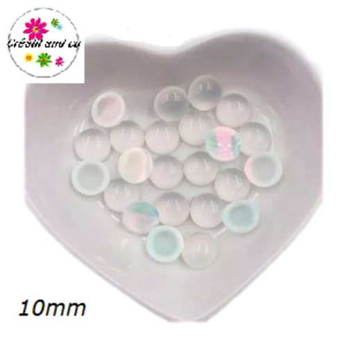 X2 cabochons translucides blancs résine 10mm