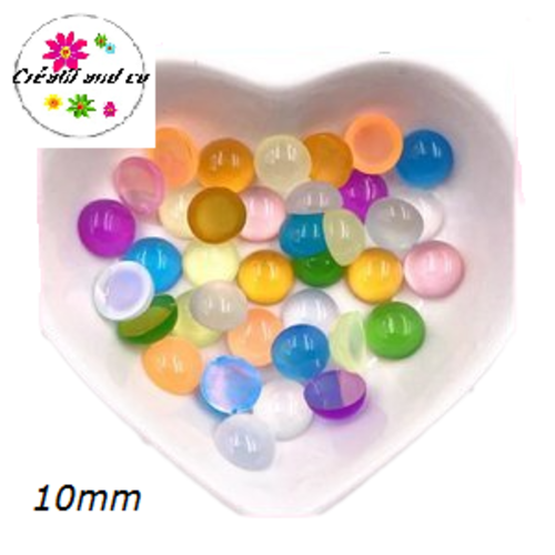 X2 cabochons translucides mauves/noirs foncés résine 10mm