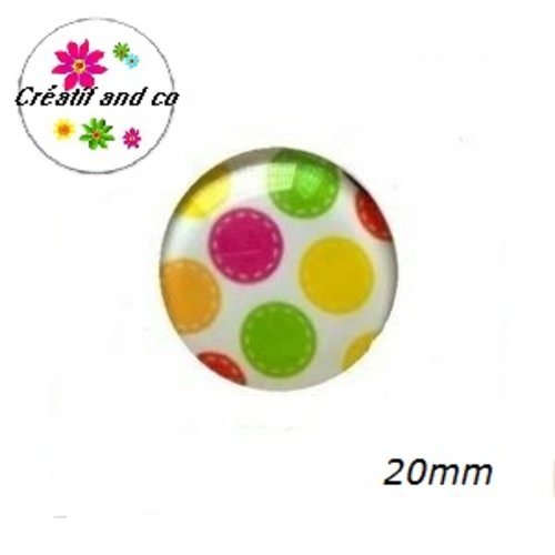 Cabochon pois coloré fond blanc 20mm