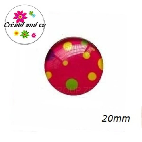 Cabochon pois colorés fond fuschia  20mm