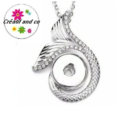 Collier pendentif queue de sirène avec strass pour bouton pression