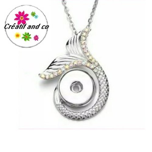 Collier pendentif queue de sirène avec strass rosé pour bouton pression