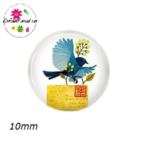 X2 cabochons oiseau 10mm