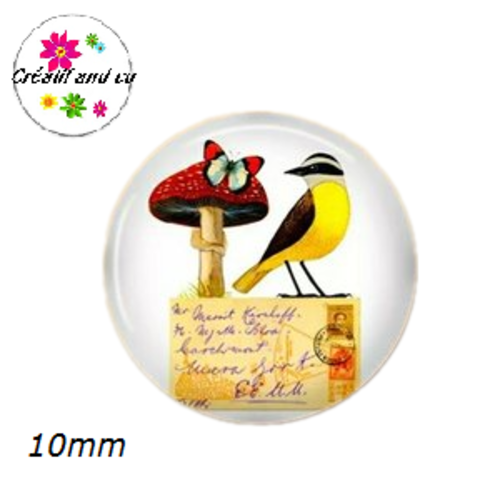 X2 cabochons oiseau 10mm