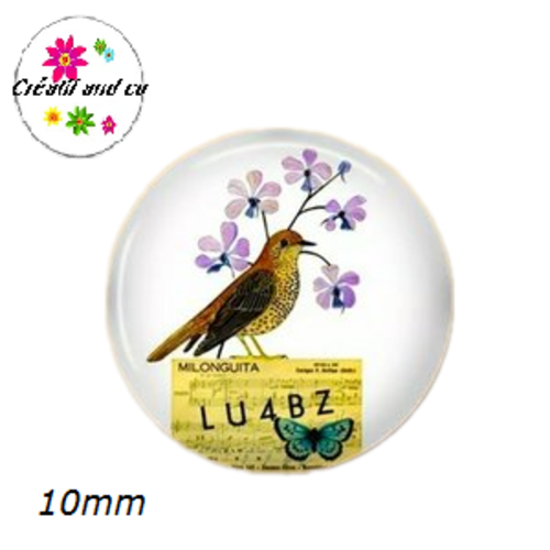 X2 cabochons oiseau 10mm