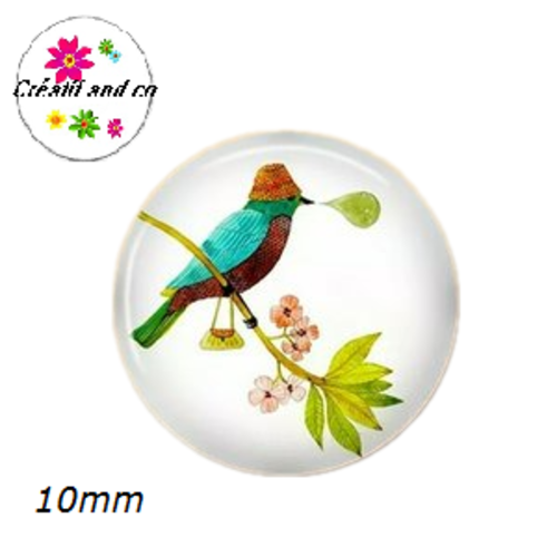 X2 cabochons oiseau 10mm