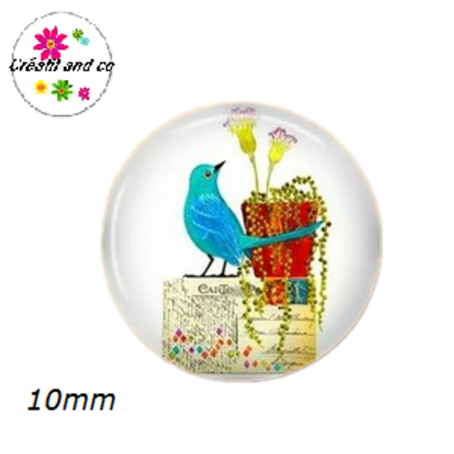 X2 cabochons oiseau 10mm