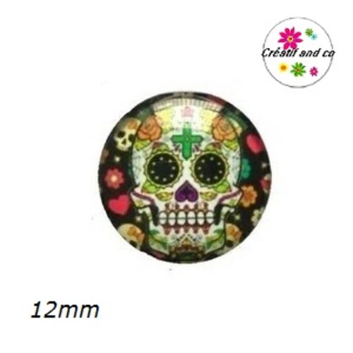 X2 cabochons tête de mort mexicaine 12mm