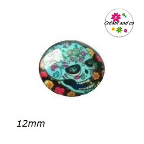 X2 cabochons tête de mort mexicaine 12mm