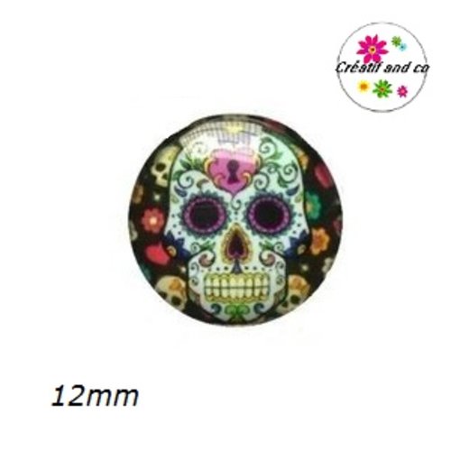 X2 cabochons tête de mort mexicaine 12mm