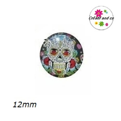 X2 cabochons tête de mort mexicaine 12mm